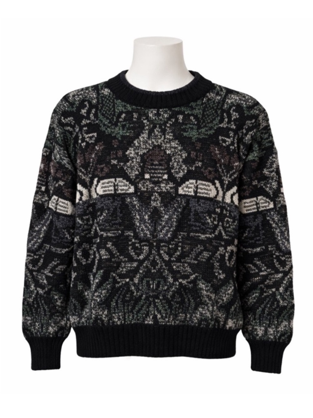 Size L Michael Gerald Men’s Vintage Abstract Knit Grandpa Sweater Black Crewneck